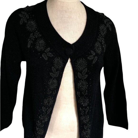Talbots S Lambswool Nylon Angora Beaded Black Cardigan Shrug Sweater Retro 185J - Picture 3 of 9